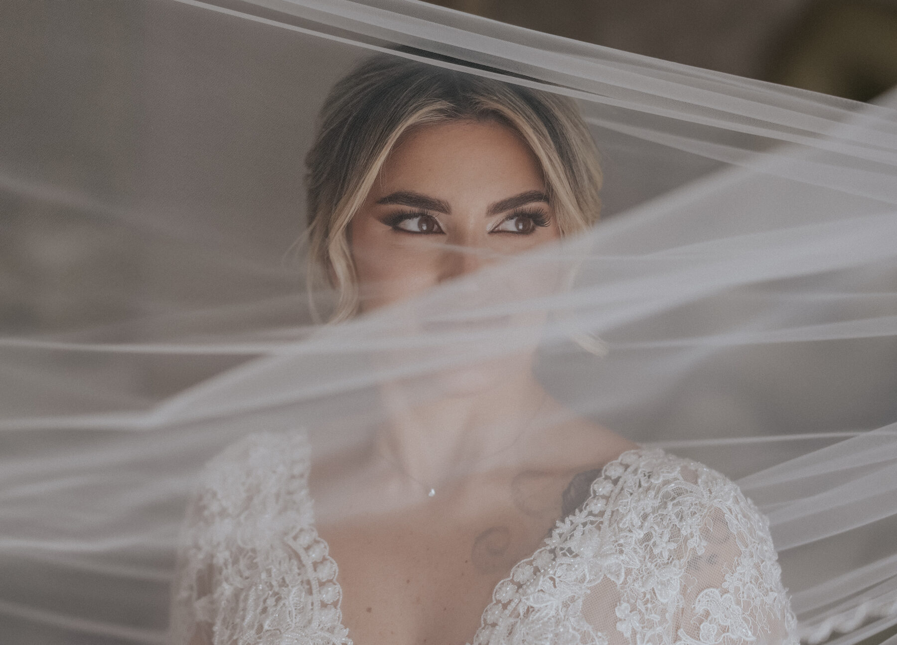 Sguardo della sposa attraverso il velo